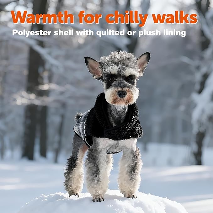 FOFOS Dog Winter Coat, Plush Dog Jacket with Leash Hole, Adjustable Warm Pet Snow Vest for Small Medium Dogs, Black, XS