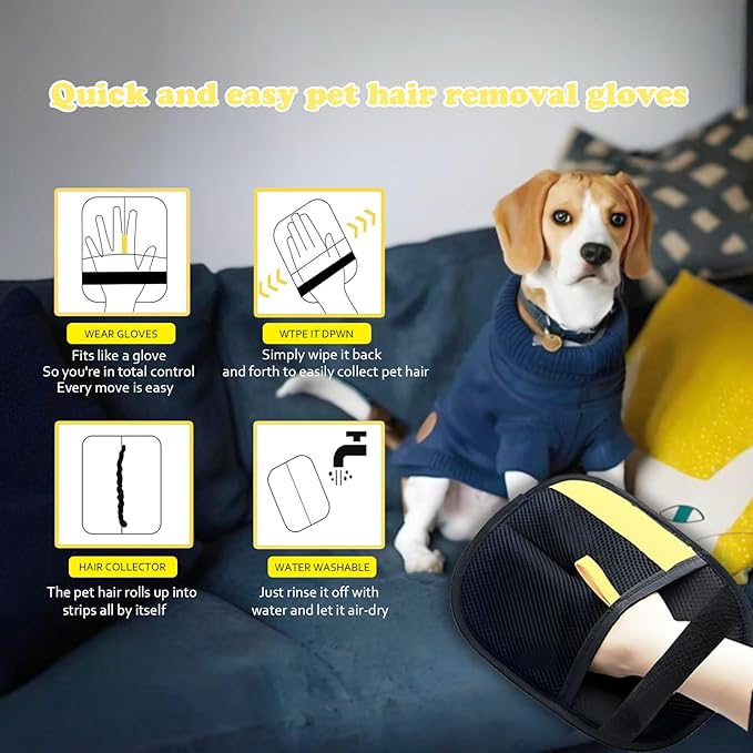 3Pcs Pet Hair Removal Glove for Cats & Dogs, Reusable Electrostatic Pet Hair Gloves,Pet Hair Remover, Newly Upgraded Pet Hair Removal Tool for Car Seat,Clothing,Carpet,Couch
