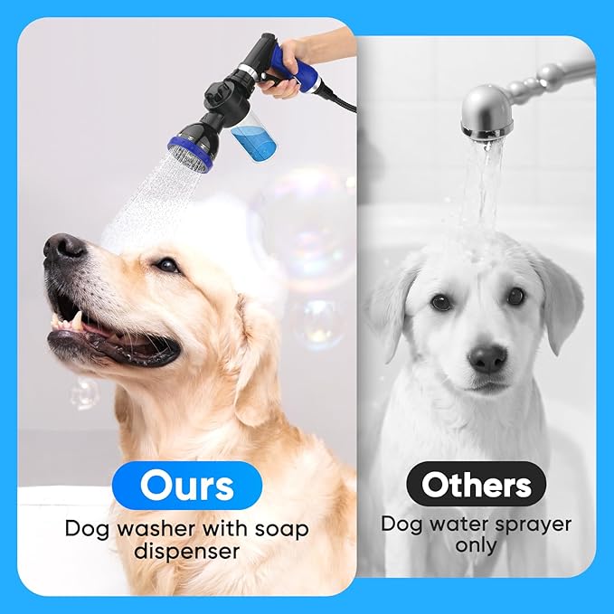 Dog Shower Attachment Water Hose Nozzle Sprayer Set with Metal 3-Way Diverter & 6.6 Ft Long Hose, Tub Faucet for Shower Arm Easy Faucet Pup Pet Bathing Sprayer Washer Kit
