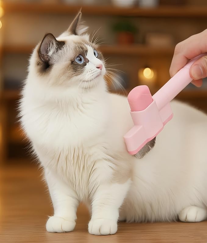 Pet Comb-2 Pack,Flea Comb for Cats&Dogs Cleaning Removal Comb Pet Hair Gentle with Release Button,Kittens Pet Comb to Groom Hair and Knots (Pink & Blue)