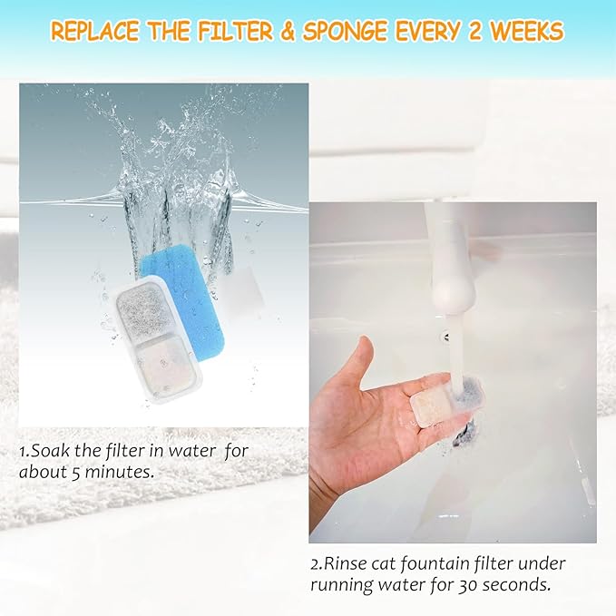 18 Set Cat Fountain Replacement Filters Compatible with oneisall PWF-001 2L/67oz Stainless Steel Pet Water Fountain Filters with Replacement Pre-Filter Pump Sponges