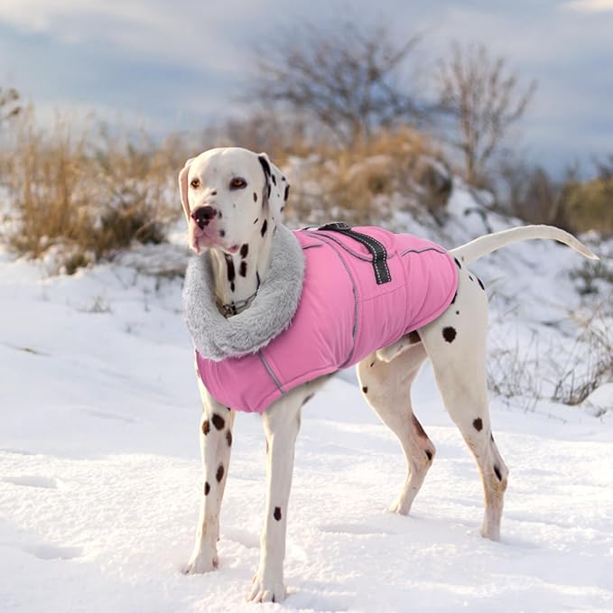 Lelepet Warm Dog Coats for Large Dogs Waterproof Dog Winter Jacket Reflective Pet Fleece Vest Windproof Cold Weather Coats with Adjustable Buckle & Leash Hole, Pink, XXL
