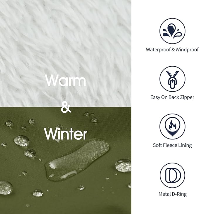 IECOii Dog Jacket Winter Harness Built in -Green,XXXLarge- Zip Up Dog Coat Winter Clothes for Large Dogs Waterproof, Dogs Snowsuit Snow Jacket D-Rring Labrador German Shepherd Doberman Rottweiler