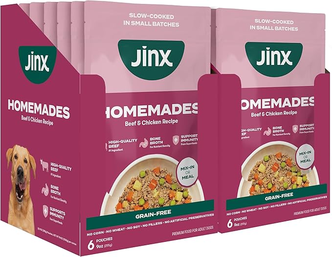 Jinx Beef Wet Dog Food Topper, Mix with Dry Dog Food, Made with Real Beef & Chicken, Bone Broth, No Fillers - Puppy, Adult, Senior, 9oz, 12 Pack
