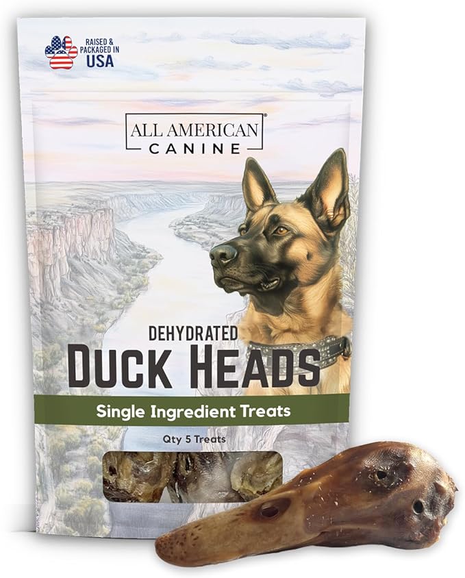 5 Natural Duck Head Dog Treats – Single Ingredient, Dehydrated & Digestible – Low-Fat, High-Protein Chew for Training & Dental Health – Made in USA