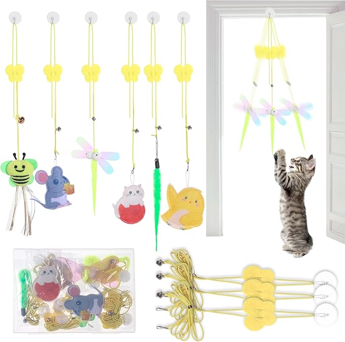 Cat Toys Indoor 8 Pcs Cat Hanging Interactive Colorful Toy Suitable for Bored Adult Cats and Kittens for Self Play Chase Exercise Mental and Physical Stimulation