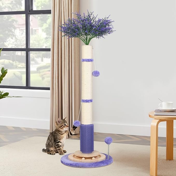 Cat Scratching Post for Indoor Large Adults,45'' Tall Vertical Cat Scratcher with 3.5Inch Diameter Sisal Post for Protect Furniture,Cute Tree with Interactive Ball Toys Self Groomer Brush for All Cats