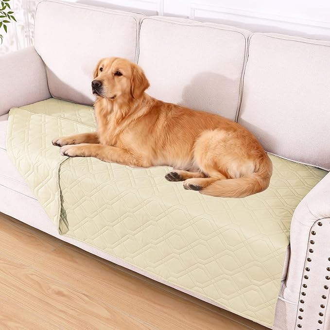 hyha Waterproof Dog Bed Blanket, Soft Pet Blankets, Waterproof Couch Cover for Dogs, Reversible Sofa Covers Washable for Furniture (40x80 Inch, Beige/Beige)