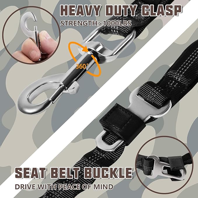 AUROTH Heavy Duty Bungee Dog Leash for Medium Large Breed Dogs, No Pull for Shock Absorption with Car Seat Belt, 2 Padded Handles 4.5FT 6FT Training Dog Leash (MAX: 4.5 FT, Black01)