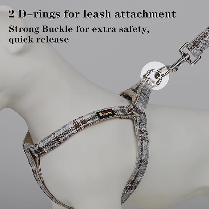 Plutus Pet Cotton Hemp Step in Dog Harness, Sustainable, Lightweight and Escape-Proof, Quick Fit Dog Harness for Puppy Small Medium and Large Dogs, Gray Plaid, S