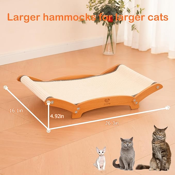 Extra-Larger Sisal Cat Scratcher Bed, Durable Cat Scratching Post with Hammock for Indoor Cats Lounger & Sleep & Scratch, Natural Sisal Cat Scratch Pad, Sturdy Solid Wood Frame (Upgraded Extra-Larger)