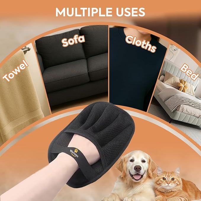 2 Pcs Furcatch Magic glove for pet hair ,dog hair remover mitt efficient pet grooming glove , electrostatic pet hair remover glove for dogs & Cats, pet hair glove for Laundry, Couch, Carpet, Car Seat