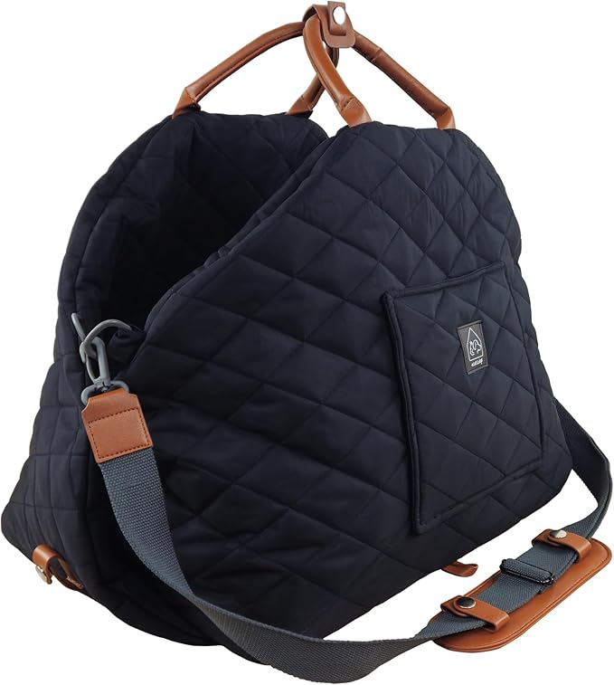 4 Cats & Dogs Mew Mew Travel Pet Bed – Soft Carrier for Small Dogs & Cats, Water-Resistant Quilted Shell, Adjustable Belts for Car Travel, Anti-Slip Bottom, Portable Pet Bed & Travel Bag - Black