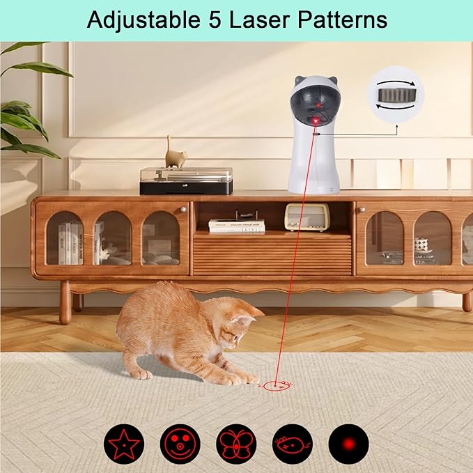 TBTeek Cat Toy Automatic Motion-Activated, Rechargeable, 5 Fun Patterns, Random Rotating Trajectory, 4 Speed Modes, Adjustable Light Angles for Indoor Cat Kitten Dog