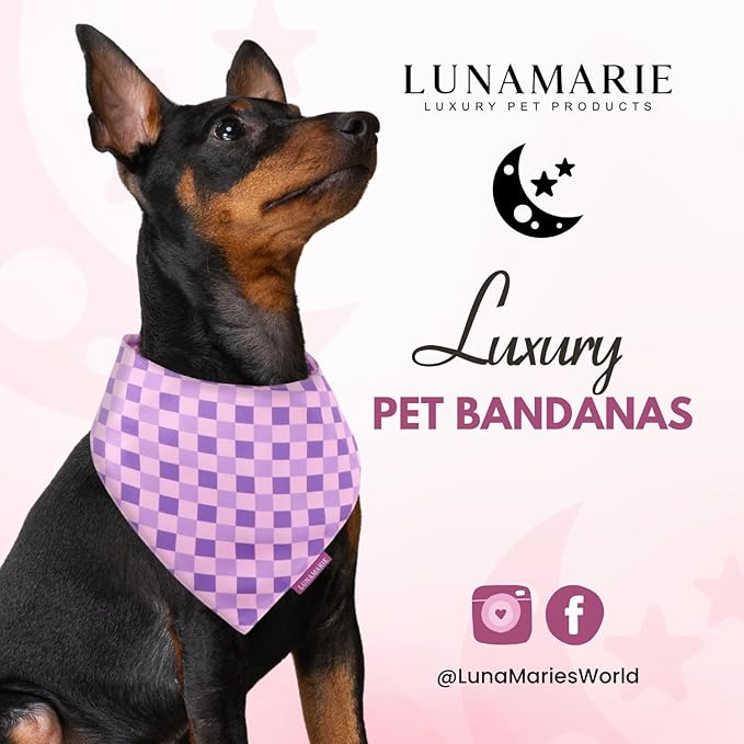 LunaMarie - Luxury Pet Birthday Bandanas -Premium & Silky Poly Fabric | 100% Handmade | Custom Shape Dual Layered (Violeta Rebel, Large)