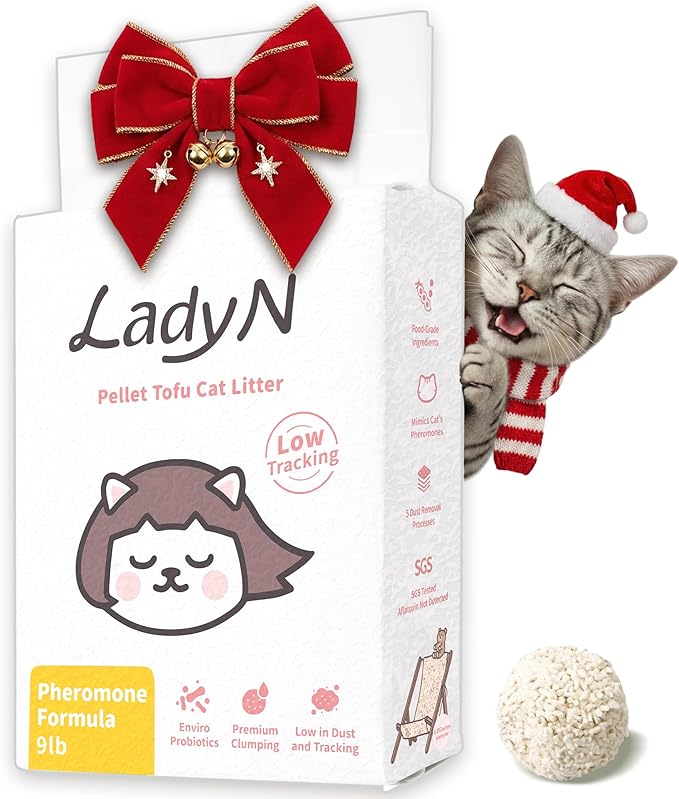 Lady N Cat Attract Tofu Litter – Natural Attractant Formula for Litter Box Training, Calming Pheromone for Multi-Cat Homes, Classic Pellet Shape for Standard Litter Box 9lb