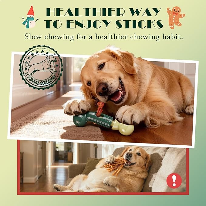 Apasiri Bully Stick Holder for Aggressive Chewers: Indestructible Dog Toy Prevents Choking No More Swallowed Ends, Bacon Flavored Nylon Tough Chew Toy to Keep Them Busy Medium/Large Dogs, Green