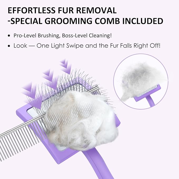 2 PCS Slicker Brush for Dogs & Pet Comb, Long Pins Dog Grooming Brush for Goldendoodles, Poodles, Labradoodles, Perfect to DeShedding, Dematting & Reducing Tangles. Large, Purple