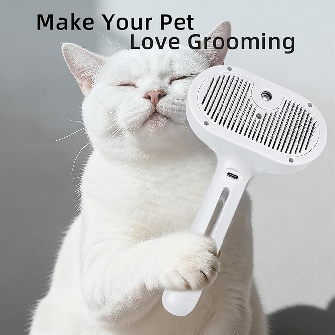Cat Steam Brush for Shedding, Self Cleaning Hair Brush with Release Button for Short and Long Haired Cats, 4-in-1 cat Grooming Supplies for Massage, Cleaning, Shedding & Combing