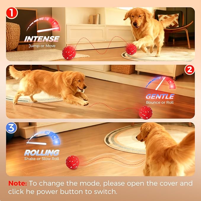 Diman Interactive Dog Ball Toys, Automatic Dog Toy, Moving Dog Toy, Vibrating, Bouncing and Rolling, E-TPU Matrial, Interactive Dog Toys for Aggressive Chewers (3.2 Inch, Red White)