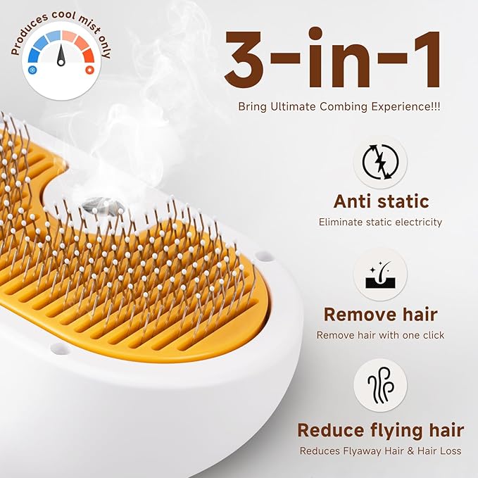 Pet Steam Brush for Dog & Cat – 3-in-1 Spray Hair Removal Comb for Shedding & Grooming, Softens Fur & Reduces Static – Water Brush for Long & Short Coats, Bath-Hating Pets, Includes Waterless Shampoo