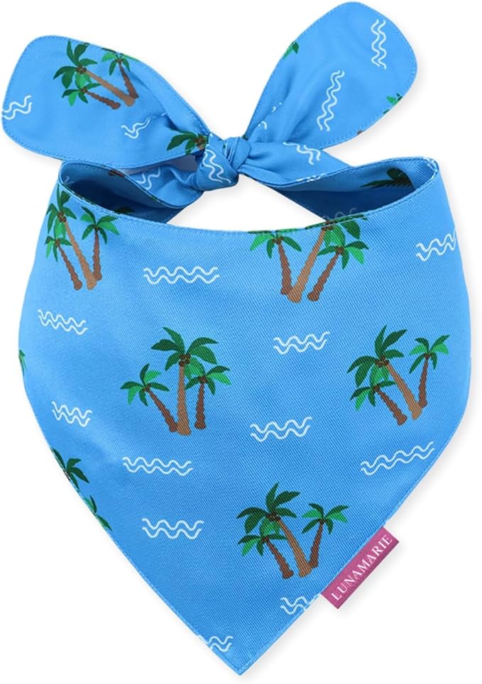 LunaMarie - Luxury Pet Birthday Bandanas -Premium & Silky Poly Fabric | 100% Handmade | Custom Shape Dual Layered (Playa Azul, Small)