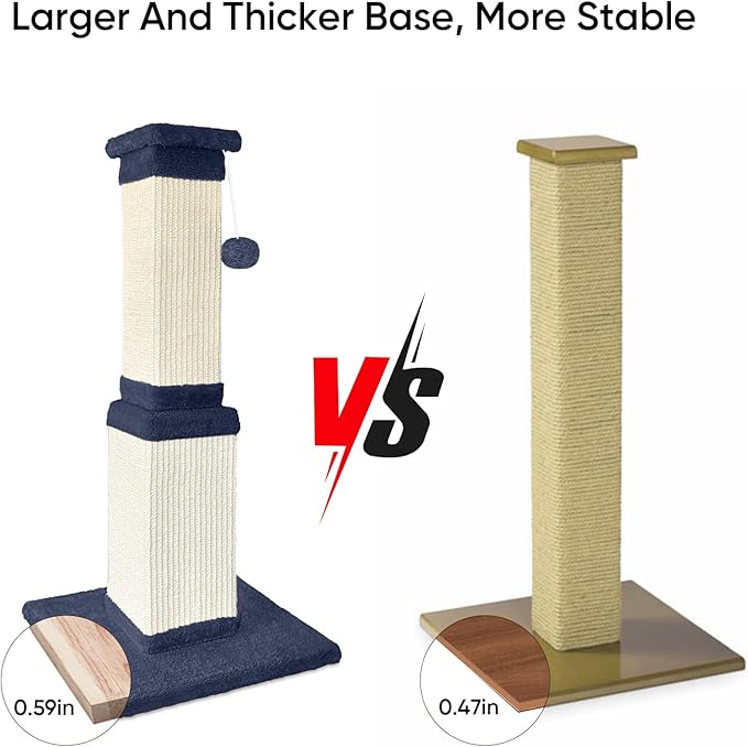 AGYM 32 Inch Tall Cat Scratching Post for Large Cats, Cat Scratcher for Indoor Cats Adults, Sturdy Sisal Scratch Post to Protect Furniture, Blue