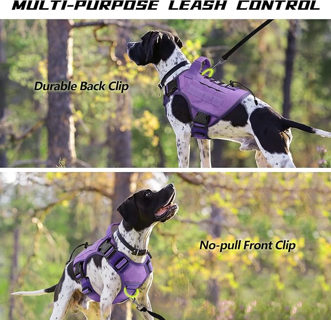 WINGOIN Purple Tactical Dog Harness with Handle Tactical Dog Harness for Large Dogs No Pull Adjustable Pet Harness Reflective K9 Military Service Dog Vest for Walking Hiking Training (L)