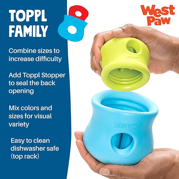 WEST PAW Toppl Durable Dog Treat Puzzle Toy for Large Dogs- Engaging Interactive Chew Toy for Mental Stimulation, Slow Feeding- One and Quarter Cup Capacity - River Blue, XL
