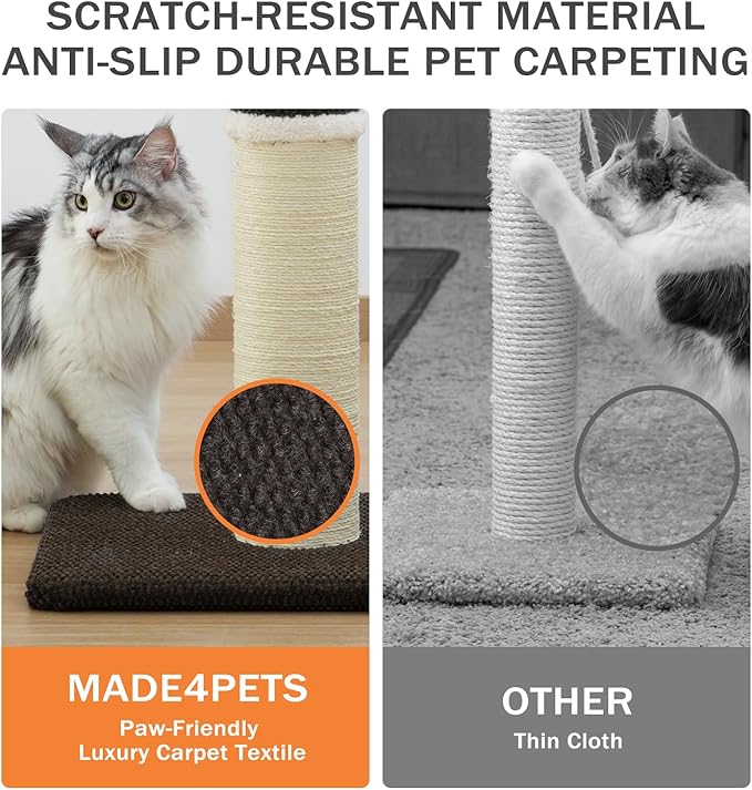 Made4Pets Tall Cat Scratching Post, Heavy Duty and Thicker Scratching Posts for Indoor Cats Adults, 23.6" Natural Sisal Cat Scratcher with Hanging Balls, Sturdy Base Cat Scratch Post, Brown