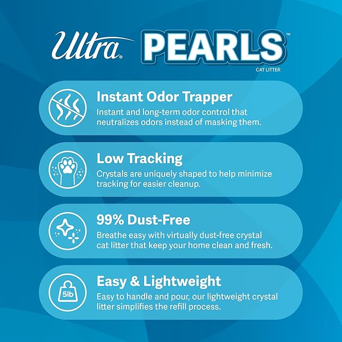 Ultra Pearls Cat Litter - 99.9% Dust Free, Low Tracking, Soft on Paws, Fragrance Free - 5 Lbs.