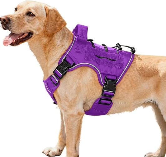 Heavy-Duty Tactical Dog Harness for Large Dogs, No Pull Adjustable Reflective Pet Vest with Molle System, K9 Military-Grade Control for Service Training, Outdoor & 10+ Breeds, Purple, Medium