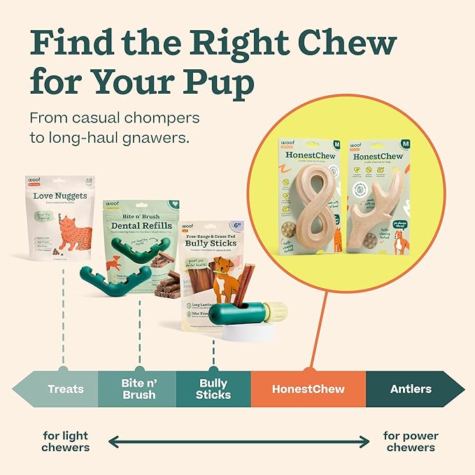 WOOF HonestChew Dog Toy Infinity - Durable Dog Chews - Made with Natural, Plant-Based Ingredients - Splinter-Resistant - Safer Than Dog Bones - Medium