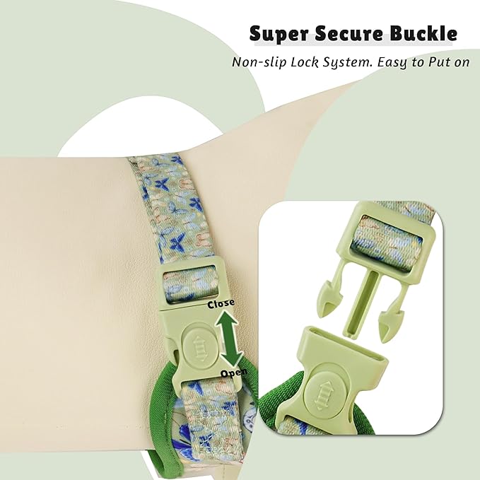 Butterfly Printed Dog Harness with D-Ring Leash Clip Set,Adjustable Soft Padded and Cotton Fabric Pet Vest for Medium and Small Dogs (Green, Small)