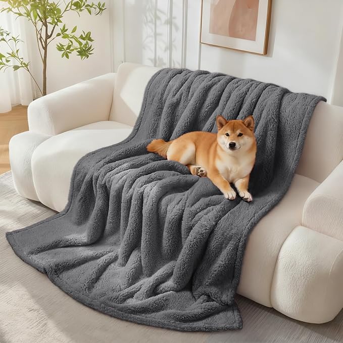 Luciphia Waterproof Pet Blanket for Medium Large Dogs Soft Cat Sherpa Calming Thick Cover Leakproof Cozy Puppy Sofa Bed Car Couch Protector(Grey,63x50 inches)