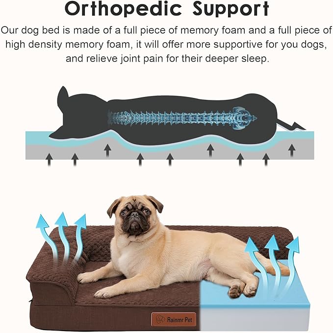 Orthopedic Dog Bed Medium Size Dog, Memory Foam Dogs Bed for Medium Dogs, Washable Removable Cover, Nonskid Bottom, Waterproof, for Indoor, Outdoor, Crate ＆ Car Use, 35x23x6 Inches, Brown Grey