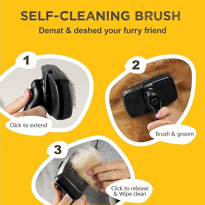Deshedding Dog Brush for Shedding – Self Clean Cat Brush Deshedding & Grooming Tool for Long Haired and Short Haired Dogs, Slicker Brushes for Dogs, Skin-Friendly, Retractable Bristles, Easy to Clean