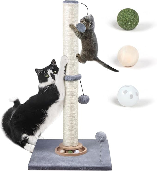 Fantasreen 31" Cat Scratching Post Kitten Toys for Indoor Cats, Interactive Cat Scratcher with Catnip Balls, Sisal Scratch Rope for Large Cats, Grey