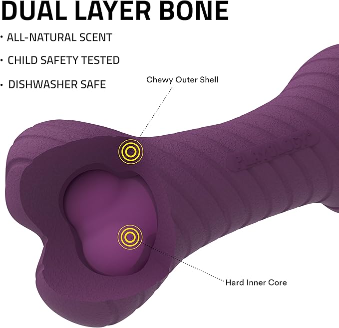 Playology Dog Toys | Dual Layer Bone Durable Chew Toy Bone for Dogs | Jumbo Bacon Scented Toy - Easy to Clean and Made from Non Toxic Materials