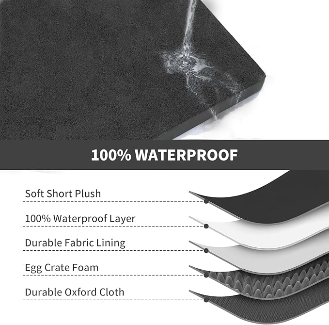 Flat Extra Large Dog Bed, Jumbo Waterproof Dog Bed for Large Dogs, Orthopedic Egg Crate Foam Pet Mat with Removable Washable Cover, Black