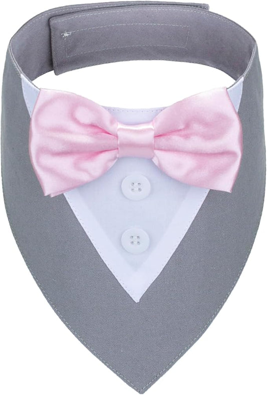 ADOGGYGO Formal Dog Tuxedo Wedding Pet Bandana Collar with Bowtie, Adjustable Birthday Wedding Formal Tux Costumes for Large Dogs Pets (L, Grey)