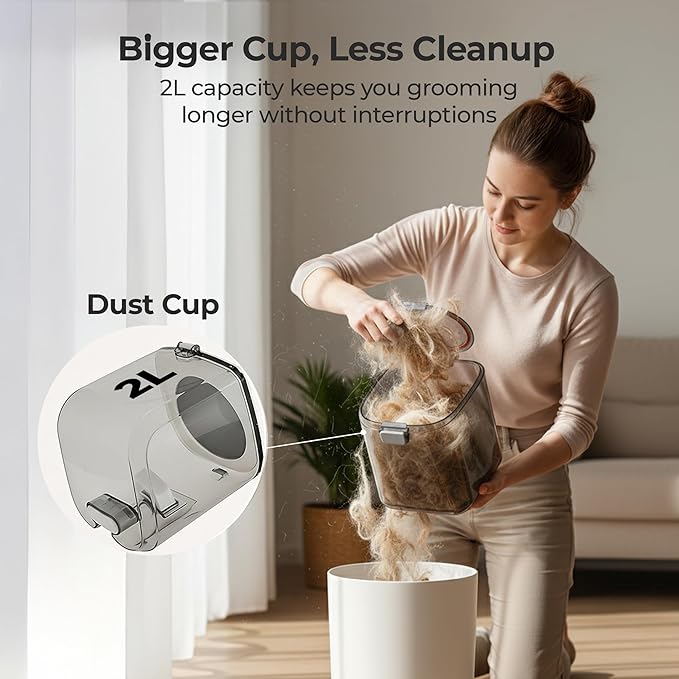 Pet Grooming Vacuum & Nail Grinding Kit – 10Kpa High-Suction Pet Hair Vacuum with 3-Speed Settings & Ultra Low Noise + Nail Grinder | Cats & Dog Grooming Vacuum for Shedding | Large 2L Dustbin