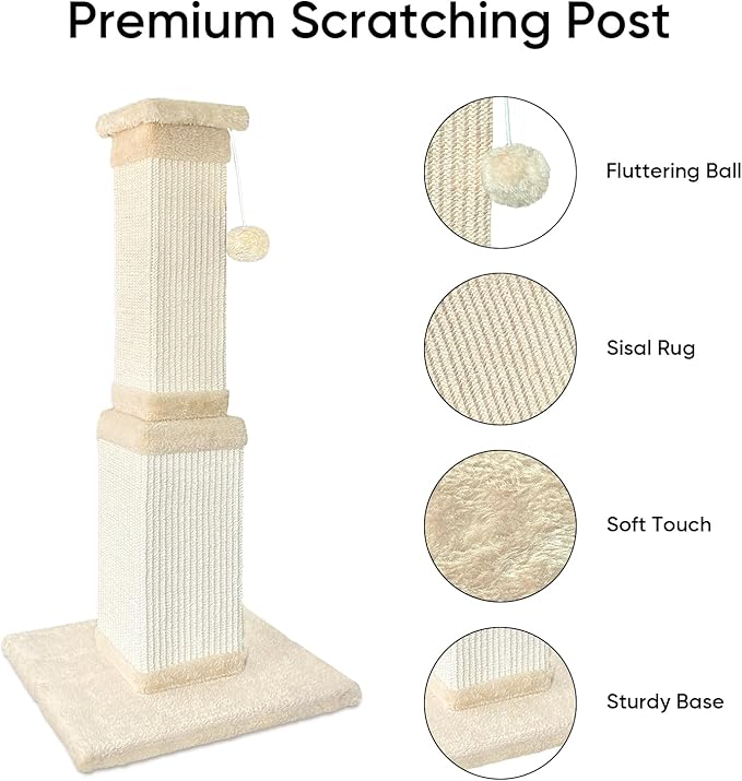 AGYM Cat Scratching Post, 32 Inch Cat Scratching Post for Large Cats, Scratching Posts for Indoor Cats Adults, Cat Scratch Post with Nature Sisal, Beige