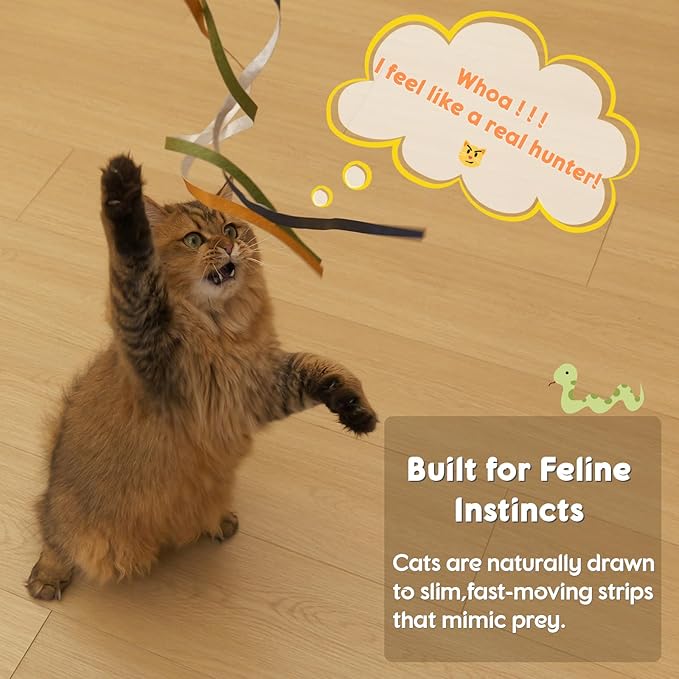 Catisfy Cat Wand Toy, Interactive Cat Rainbow Wand Toys, Colorful Ribbon Teaser Wand String for Indoor Cats Enrichment, Exerciser, Playing