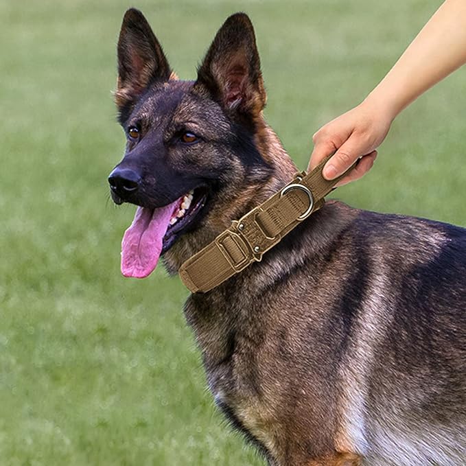 Tactical Dog Collar and Leash Set Heavy Duty Military Dog Collar with Handle and Metal Buckle for Medium and Large Dogs (Brown, XL)