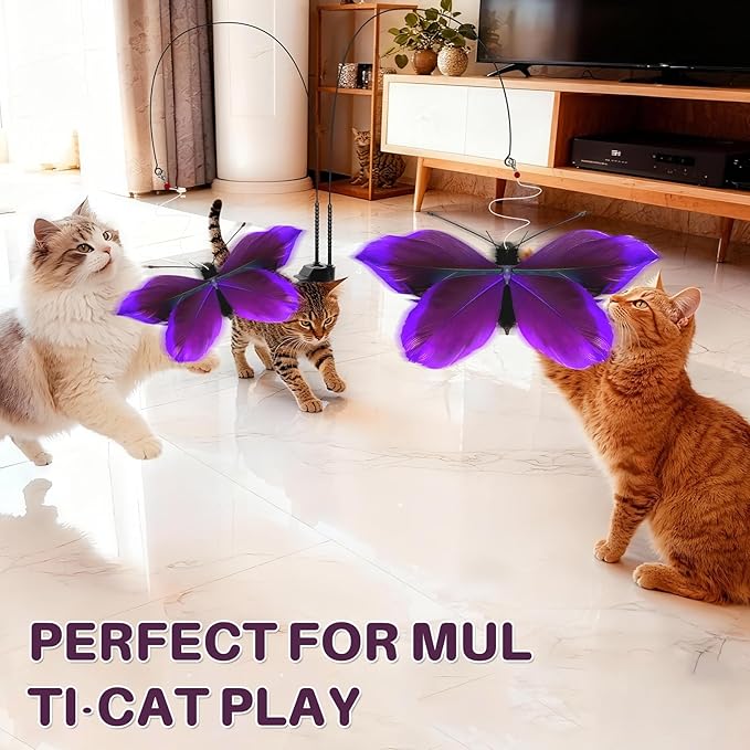 Walfront Cat Toys for Cats with 2PCS Butterfly Attachments, Dual Suction Base, Interactive & Solo Play Modes, Ideal for Multi-Cat Homes, Training & Bonding, Purple - Fun and Engaging for All Cats