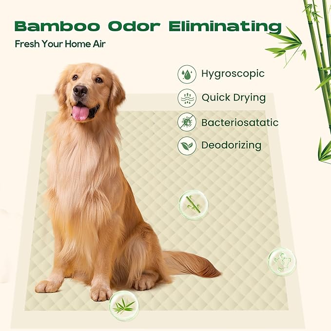 Puppy Pads 50 Count Small 30x36in Bamboo Training Pads Deodorizing Leakproof Quick Drying Dog Pee Pads Super Absorbent Disposable Pee Pads for Dogs with Adhesive Tabs