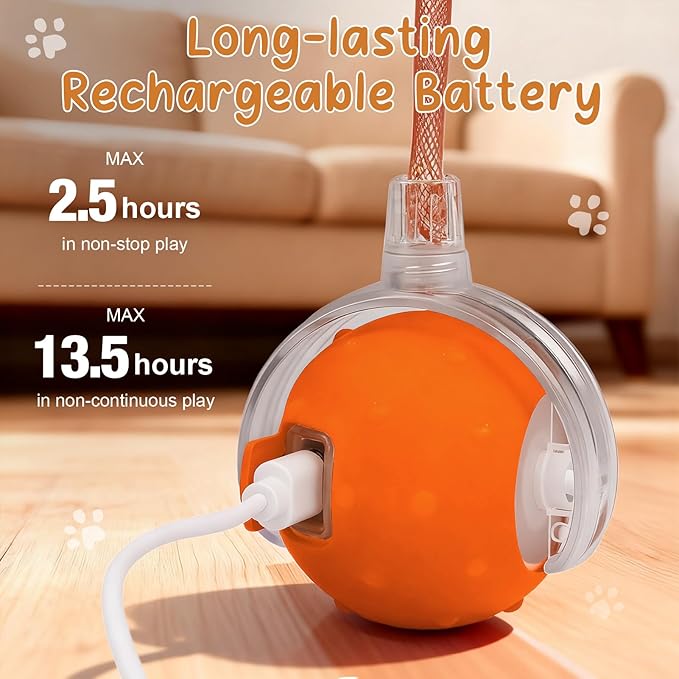 Interactive Automatic Cat Toy Ball with Chirping, 2 Tails & 2 Speeds - USB Rechargeable，Motion Activated Self Play Toy with Random Movement for Bored Indoor Cats, Kitten & Adult Cat Entertainment