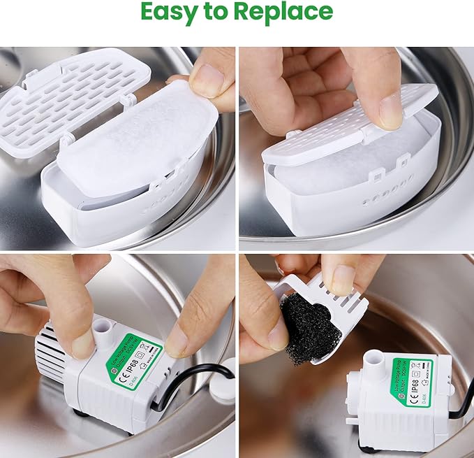 12 Pack Replacement Filters for D60 100oz/3L Automatic Pet Fountain, ZEKIRY Carbon Cat Fountain Filters, Triple Filtration Pet Water Dispenser Filter Replacement(6Pcs Pump Sponges)