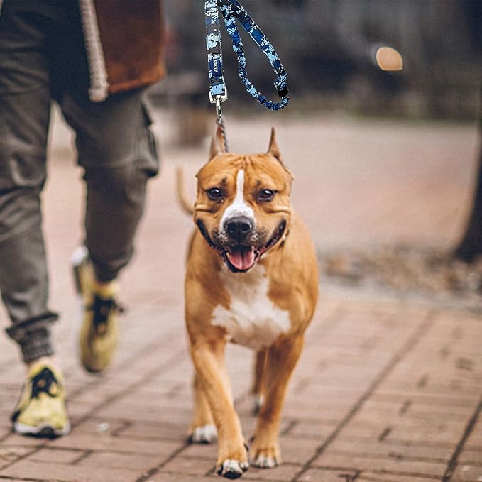 AUROTH Heavy Duty Dog Leash - Bungee, No Pull for Shock Absorption, Blue Camo, 6FT, 2 Padded Handles